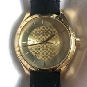 Coach gold watch with black leather strap perfect